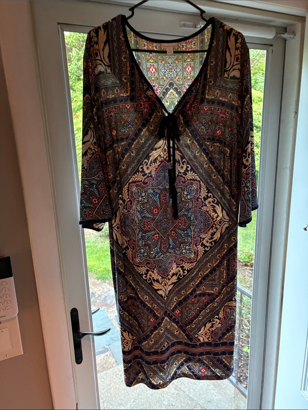 Boho Paisley V-Neck Tie-Front Tunic Dress - Multi